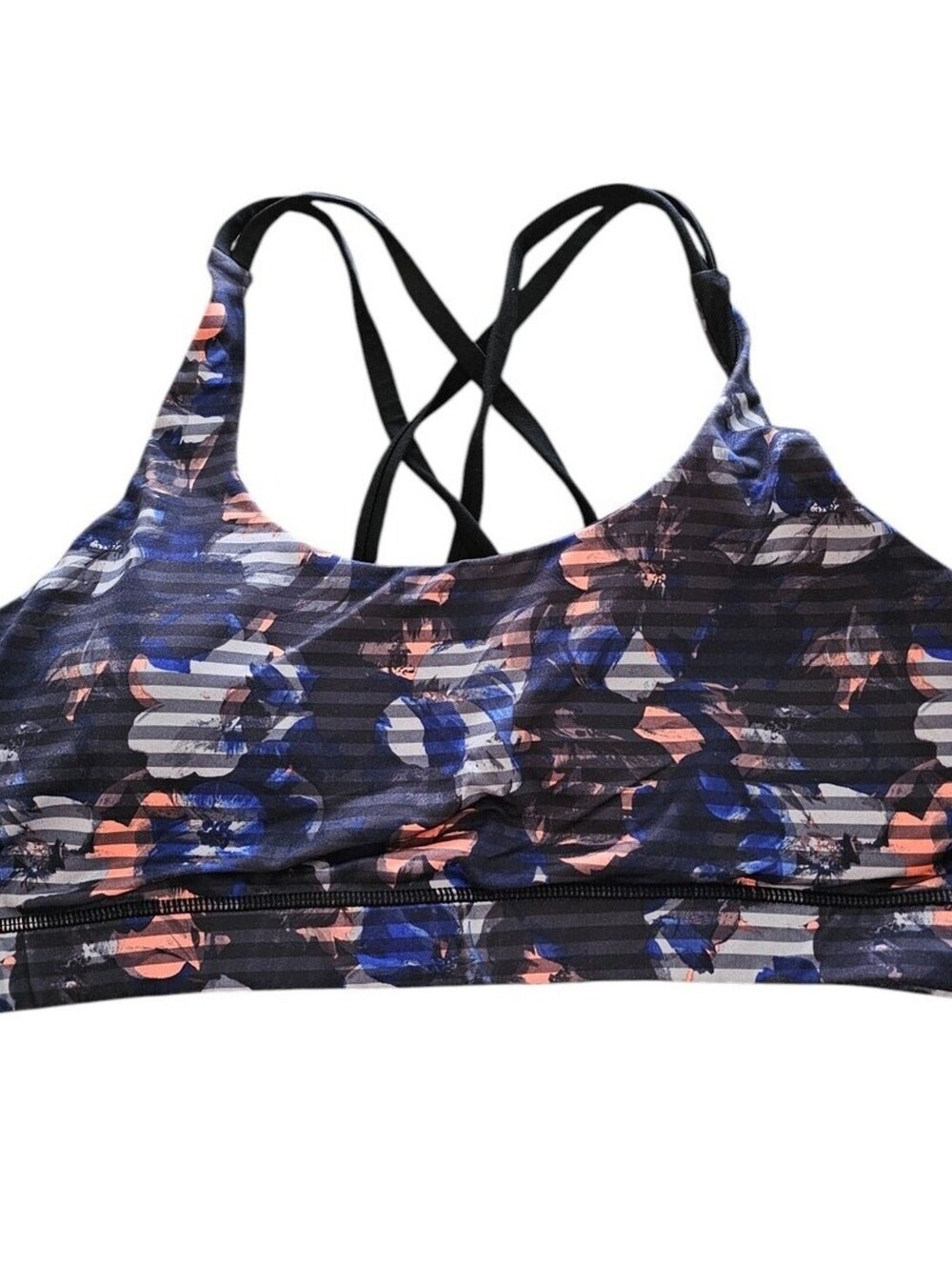 GAP Fit Womens Sz XXL Strappy Sports Bra Black Blue Floral Print